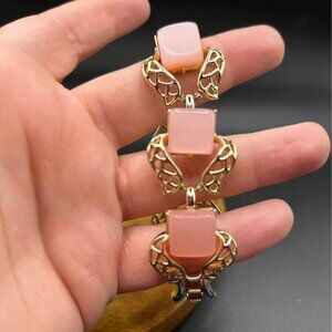 Pink Coral Coro Bracelet Vintage Jewelry Gold Tone